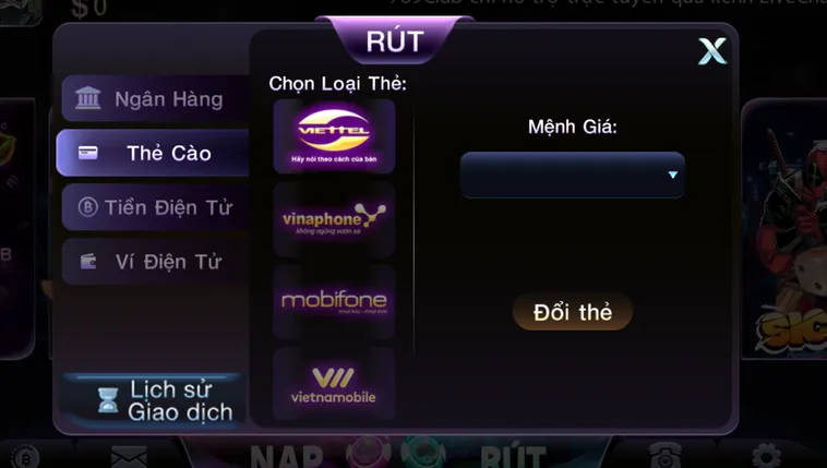 Rút tiền qua thẻ cào phương thức được ưu tiên lựa chọn tại 789Club.